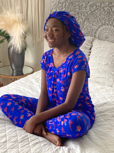 Hummingbirds - Bamboo Pajama Pants Set, With A Matching Satin-Lined Bonnet